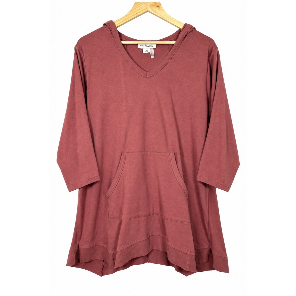 Simply Noelle L/XL Tunic Hoodie Rose Mauve High Low Swing 3/4 Sleeve V Neck
